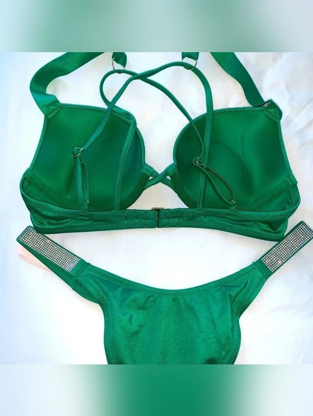 2 PC Set Victoria Secret 34B Bombshell Bikini XS Top Bottom Shine Strap Swimsuit